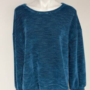TIME AND TRU TEAL BLUE TEXTURED SWEATER TOP WITH BALLOON SLEEVES XL